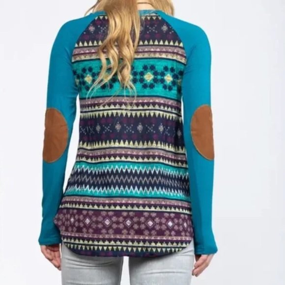 Teal BLUE SUEDE ELBOW PATCH T-SHIRT: Size XL - Picture 4 of 4